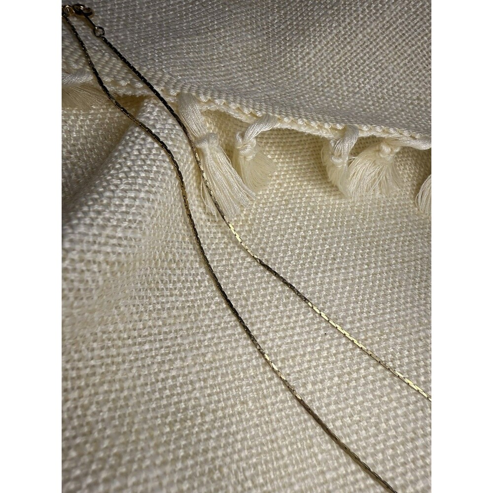 Vintage Gold Plated Herringbone Chain Necklace – 15” Short Flat Layering‎